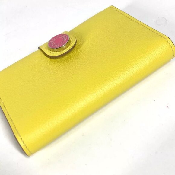 HERMES Bicolor R.M.S Business Card Holder Pass Case Folded Yellow/pink Unused - Picture 7 of 10